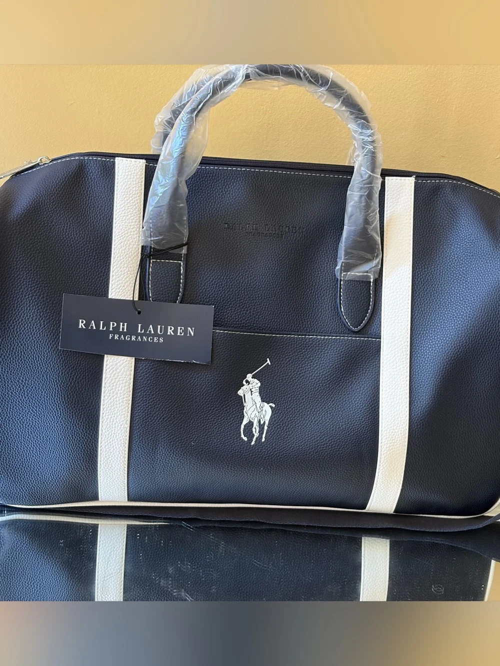 Ralph Lauren Navy Duffel with White Polo Emblem